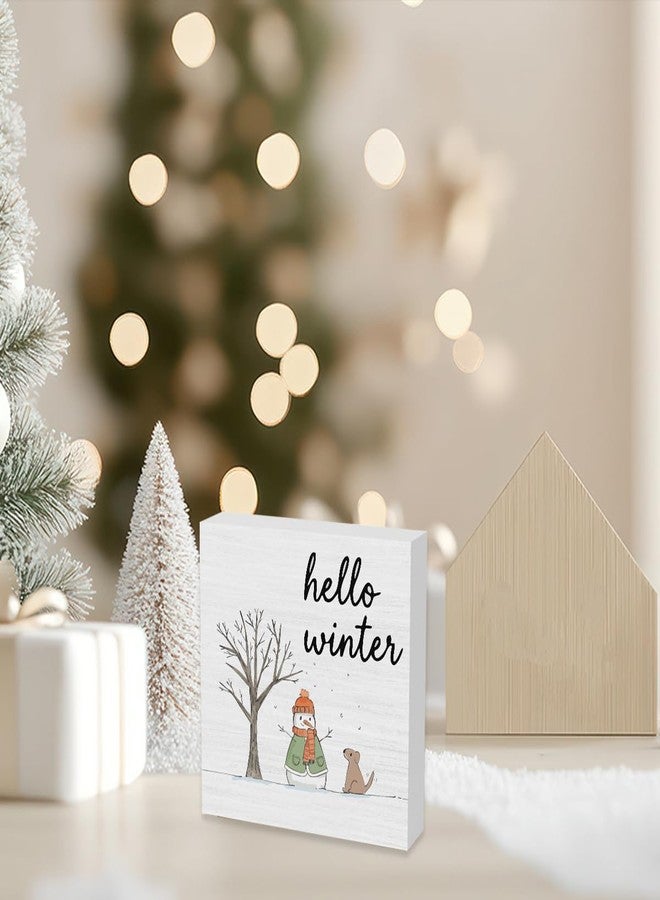 XFW Hello Winter Sign Christmas Snowman Snowflake Sign, Snowman Christmas Decorations, Winter Xmas Decor for Home Office Desk Table Shelf Decor 5 x 5 Inch - Image 4